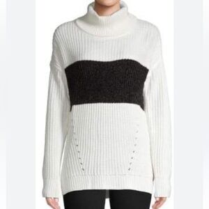 Olive + Oak oversized white turtleneck sweater with black stripe